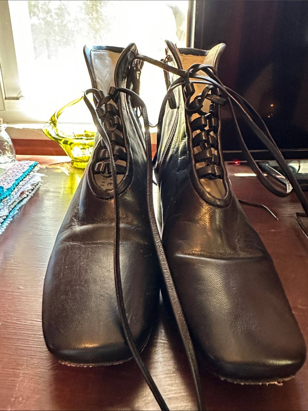 Black Lace-Up Heeled Ankle Boots